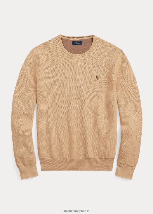 pull à col rond en maille de coton 46T60T673 Hommes Ralph Lauren chameau mélange