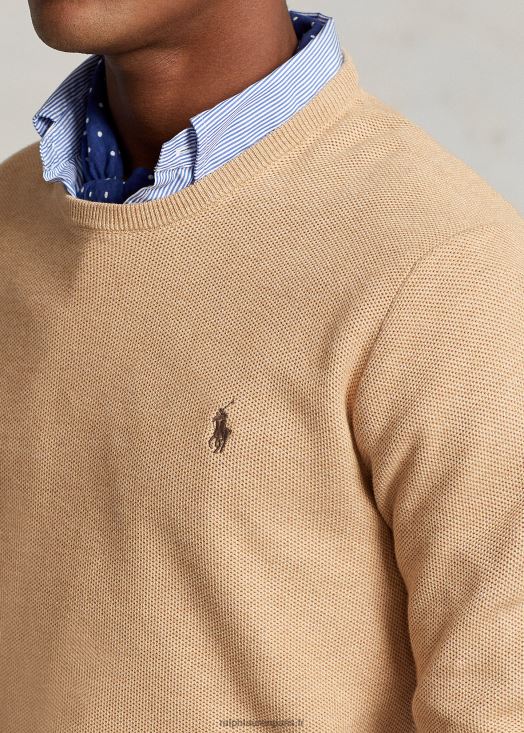 pull à col rond en maille de coton 46T60T673 Hommes Ralph Lauren chameau mélange