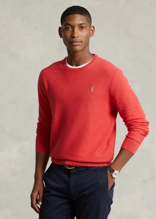 pull à col rond en maille de coton 46T60T674 Hommes Ralph Lauren tribord rouge