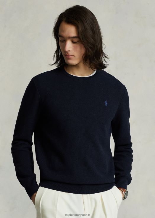 pull à col rond en maille de coton 46T60T8592 Hommes Ralph Lauren bruyère marine