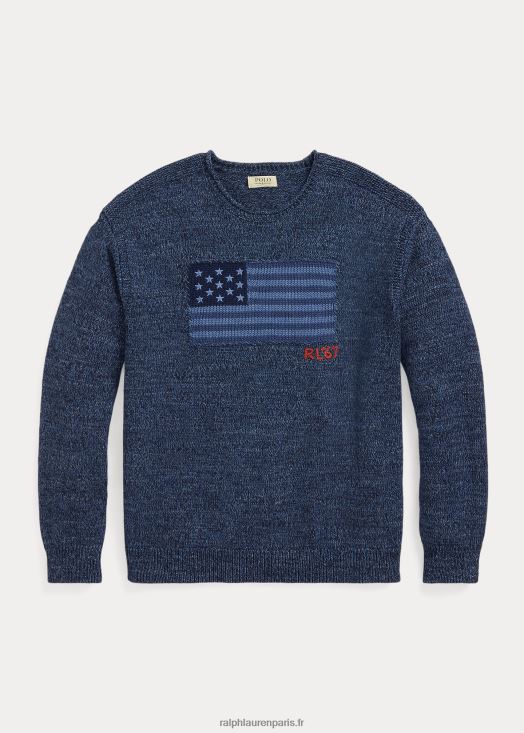 pull à col roulé en coton à drapeau 46T60T1085 Hommes Ralph Lauren bleu chiné