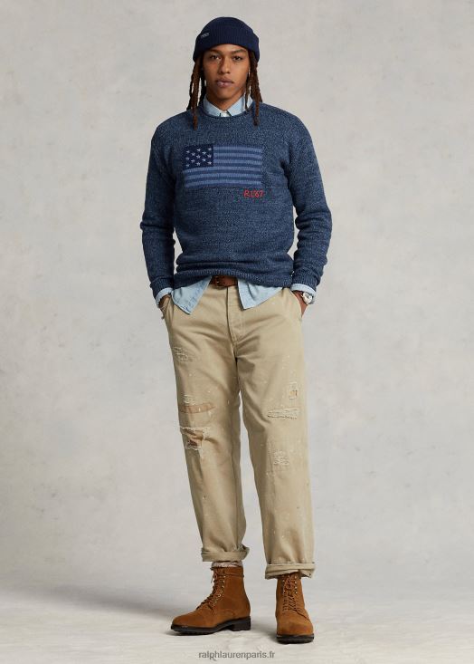 pull à col roulé en coton à drapeau 46T60T1085 Hommes Ralph Lauren bleu chiné