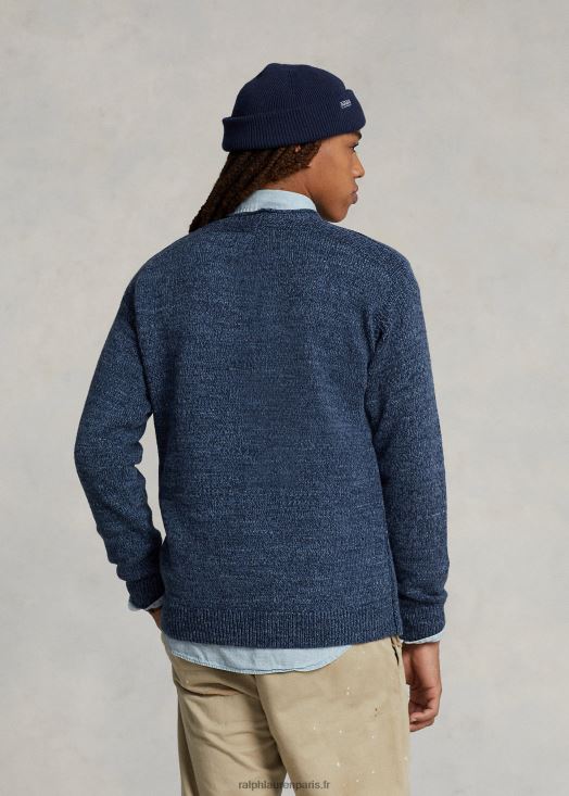 pull à col roulé en coton à drapeau 46T60T1085 Hommes Ralph Lauren bleu chiné