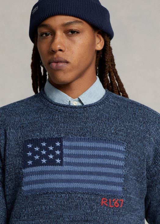 pull à col roulé en coton à drapeau 46T60T1085 Hommes Ralph Lauren bleu chiné
