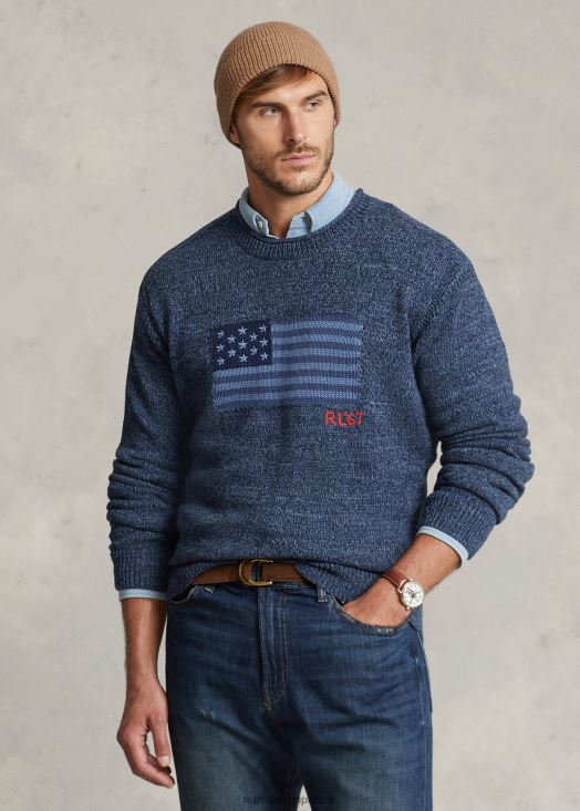 pull à col roulé en coton à drapeau 46T60T1807 Hommes Ralph Lauren bleu chiné