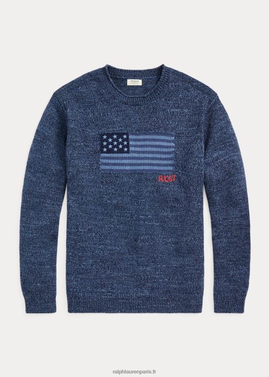 pull à col roulé en coton à drapeau 46T60T1807 Hommes Ralph Lauren bleu chiné