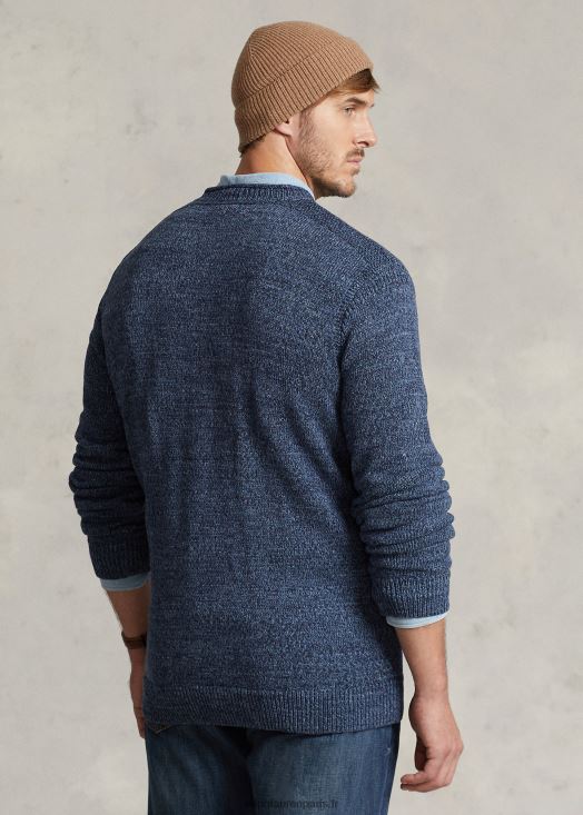 pull à col roulé en coton à drapeau 46T60T1807 Hommes Ralph Lauren bleu chiné