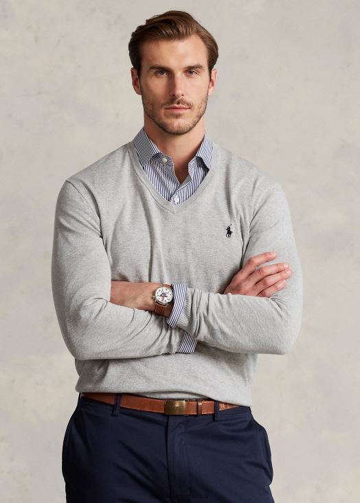 pull col v en coton 46T60T1316 Hommes Ralph Lauren andover bruyère