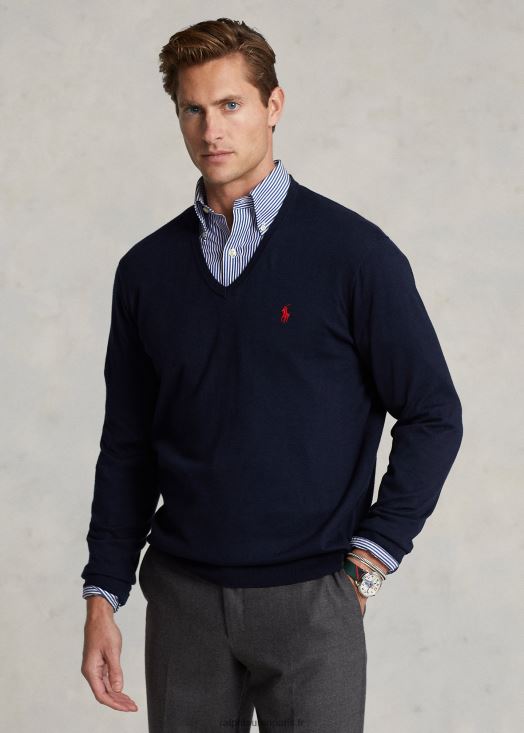 pull col v en coton 46T60T8566 Hommes Ralph Lauren chasseur marine