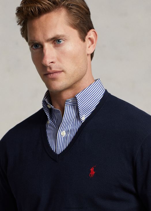 pull col v en coton 46T60T8566 Hommes Ralph Lauren chasseur marine