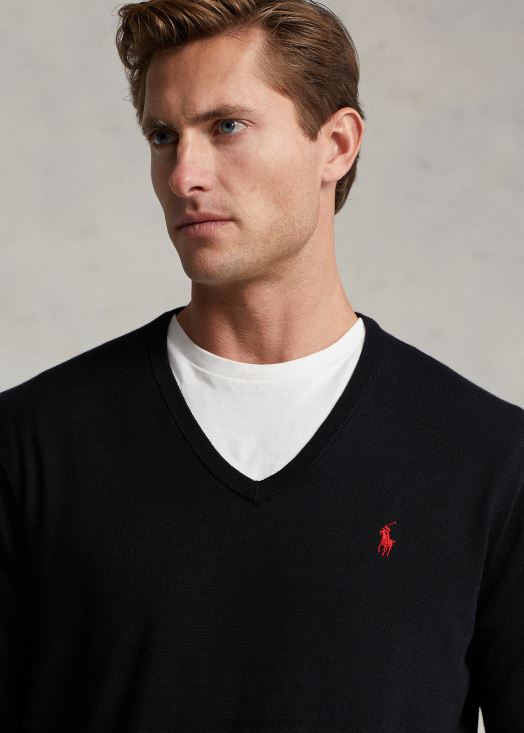 pull col v en coton 46T60T8567 Hommes Ralph Lauren noir