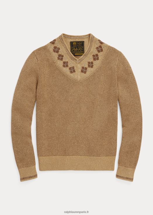 pull cricket en lin et soie à bordure losanges 46T60T8441 Hommes Ralph Lauren bronzage multiple