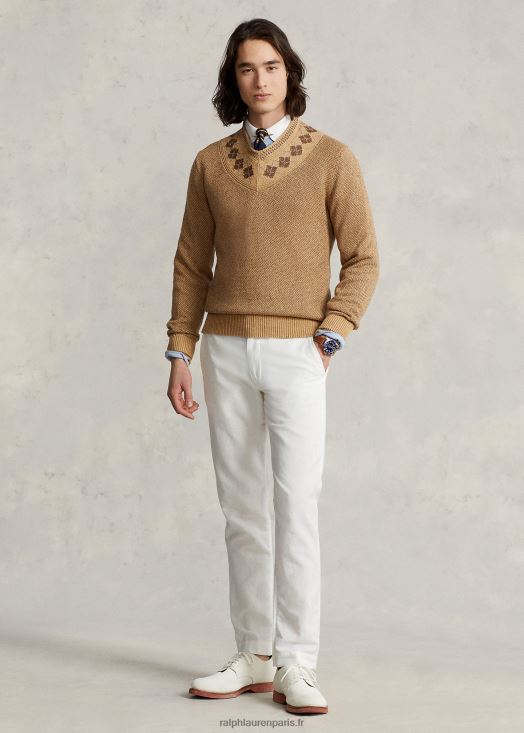 pull cricket en lin et soie à bordure losanges 46T60T8441 Hommes Ralph Lauren bronzage multiple