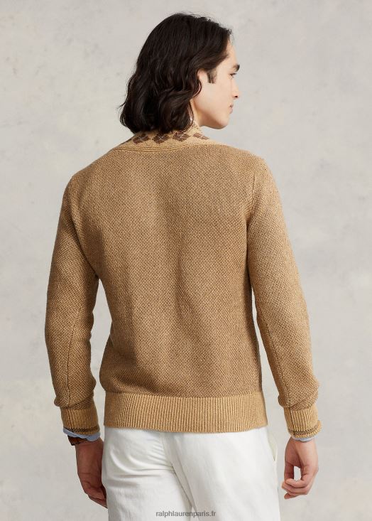 pull cricket en lin et soie à bordure losanges 46T60T8441 Hommes Ralph Lauren bronzage multiple