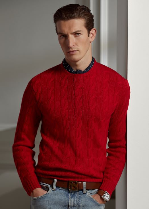 pull en cachemire à torsades 46T60T69 Hommes Ralph Lauren rouge classique