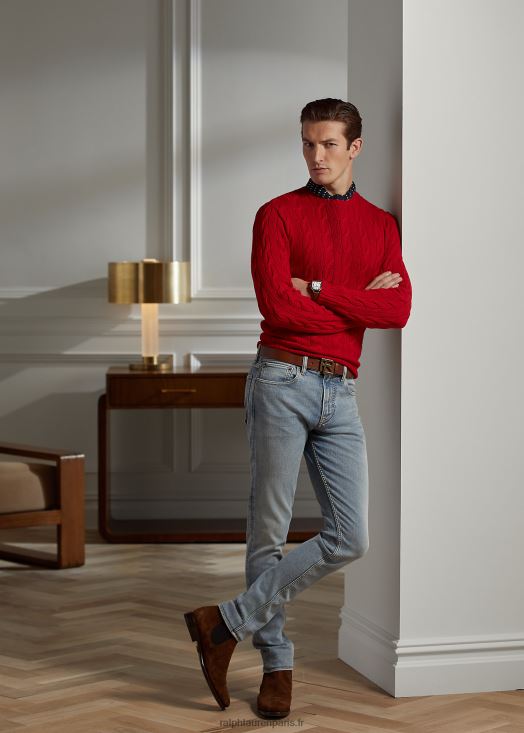 pull en cachemire à torsades 46T60T69 Hommes Ralph Lauren rouge classique