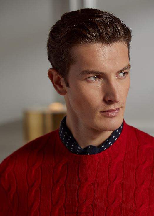 pull en cachemire à torsades 46T60T69 Hommes Ralph Lauren rouge classique