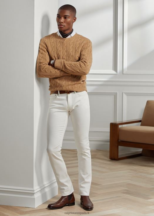 pull en cachemire à torsades 46T60T70 Hommes Ralph Lauren chameau mélange