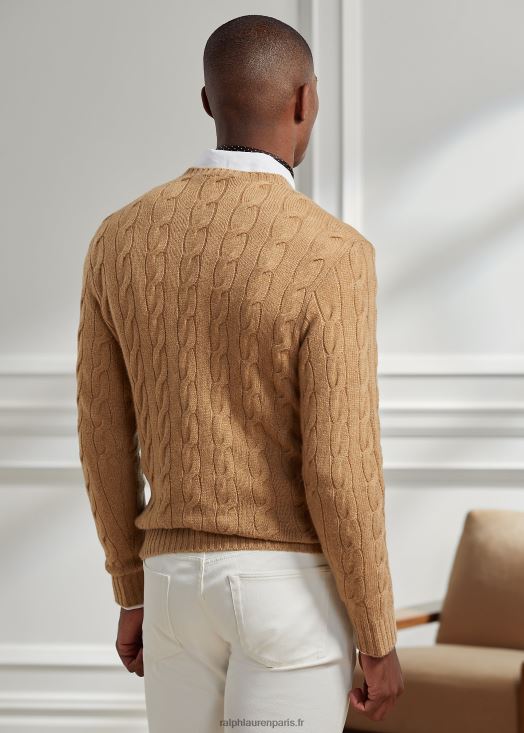 pull en cachemire à torsades 46T60T70 Hommes Ralph Lauren chameau mélange