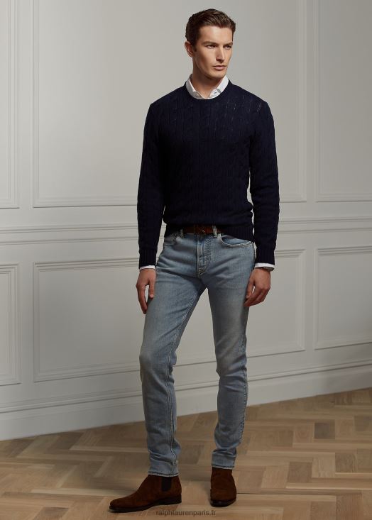 pull en cachemire à torsades 46T60T72 Hommes Ralph Lauren président classique marine