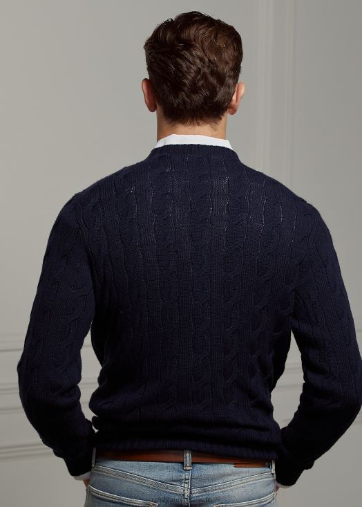 pull en cachemire à torsades 46T60T72 Hommes Ralph Lauren président classique marine