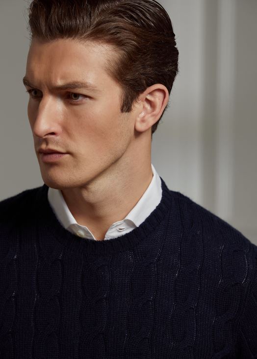 pull en cachemire à torsades 46T60T72 Hommes Ralph Lauren président classique marine