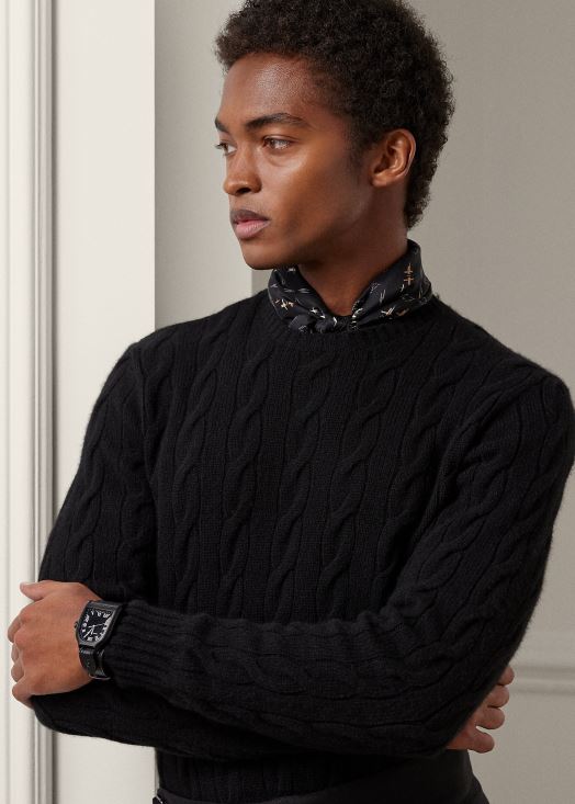 pull en cachemire à torsades 46T60T73 Hommes Ralph Lauren noir classique
