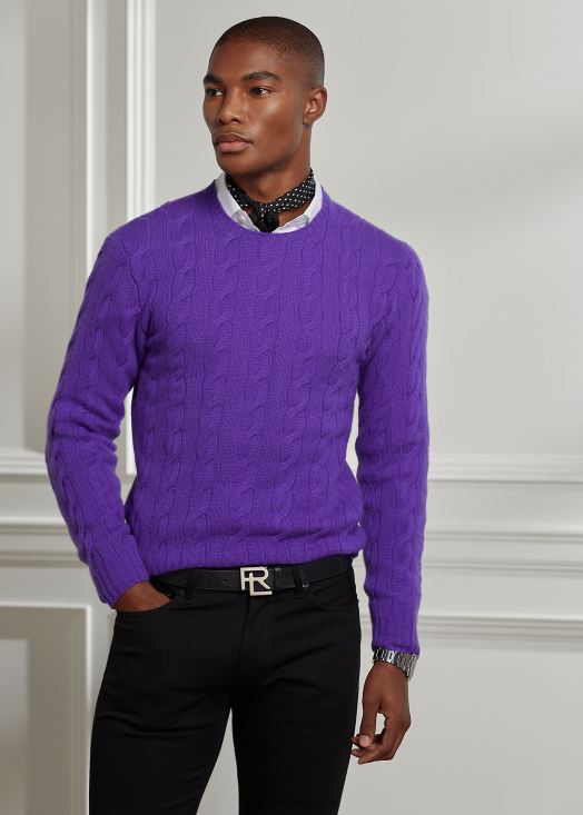 pull en cachemire à torsades 46T60T74 Hommes Ralph Lauren violette classique