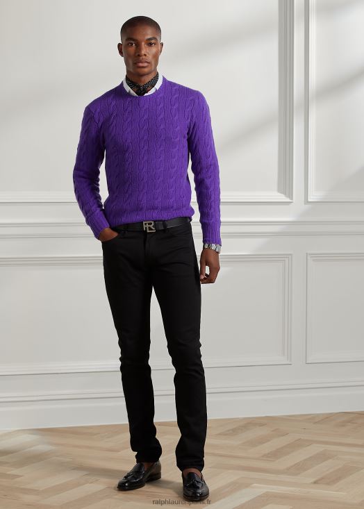 pull en cachemire à torsades 46T60T74 Hommes Ralph Lauren violette classique