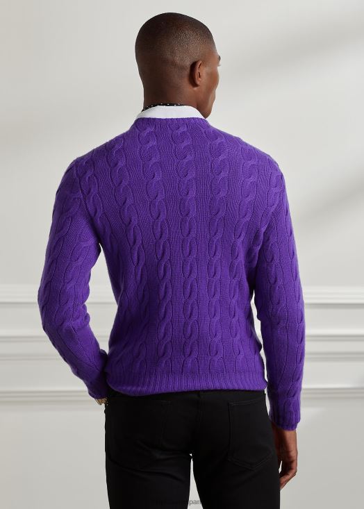 pull en cachemire à torsades 46T60T74 Hommes Ralph Lauren violette classique