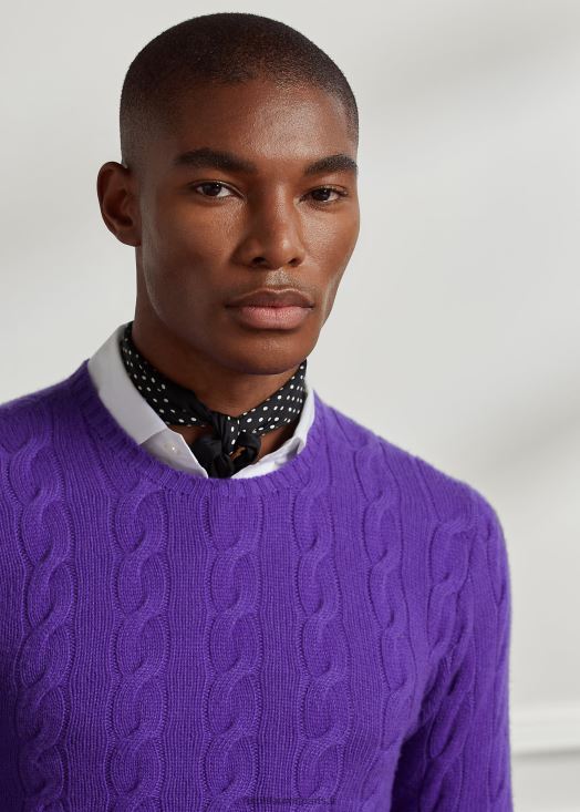 pull en cachemire à torsades 46T60T74 Hommes Ralph Lauren violette classique