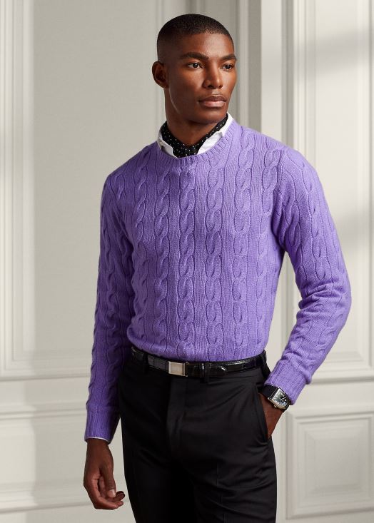 pull en cachemire à torsades 46T60T75 Hommes Ralph Lauren lavande classique