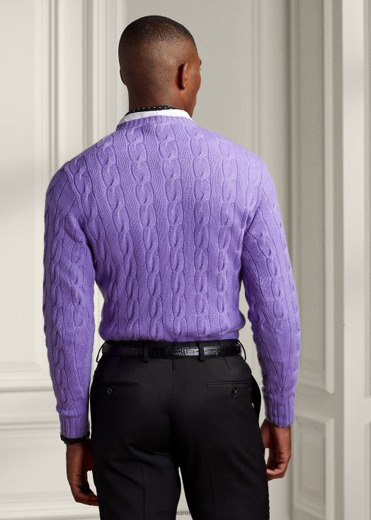 pull en cachemire à torsades 46T60T75 Hommes Ralph Lauren lavande classique