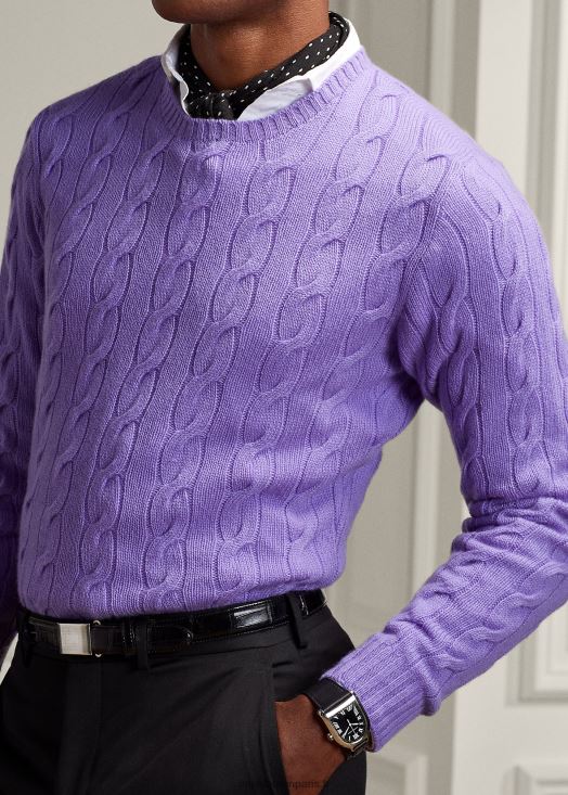 pull en cachemire à torsades 46T60T75 Hommes Ralph Lauren lavande classique
