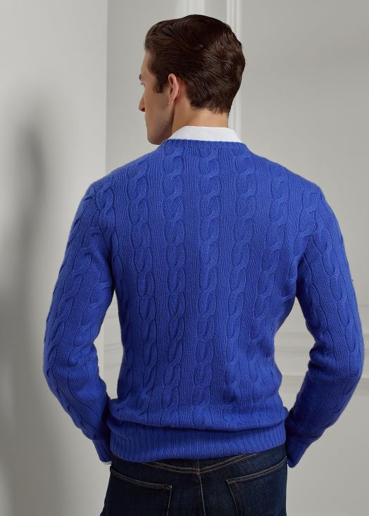 pull en cachemire à torsades 46T60T76 Hommes Ralph Lauren bleu copen classique