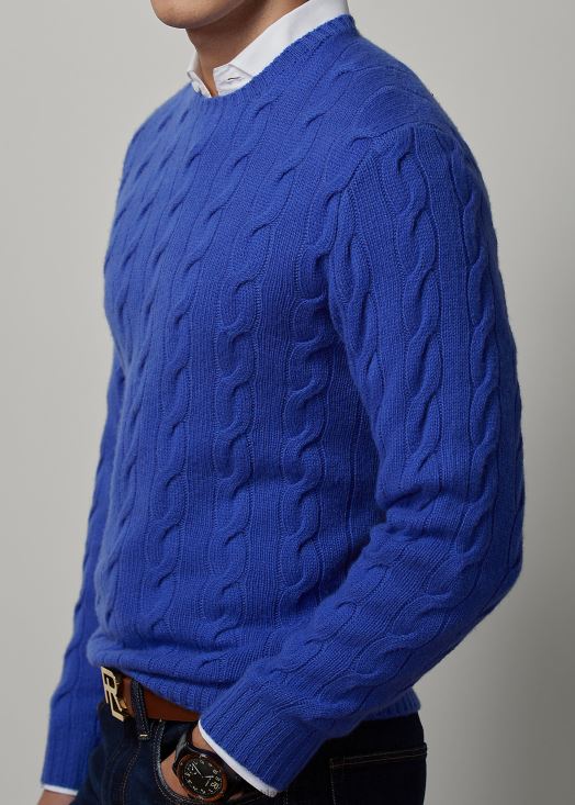 pull en cachemire à torsades 46T60T76 Hommes Ralph Lauren bleu copen classique