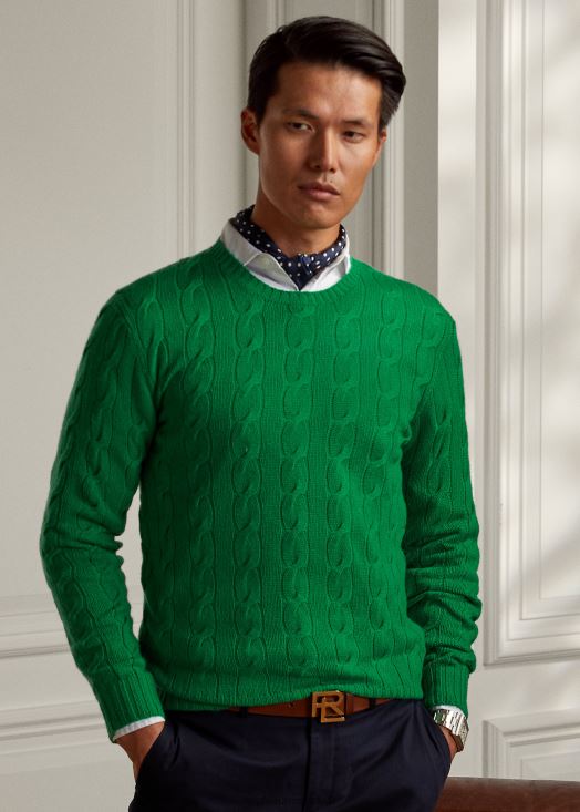 pull en cachemire à torsades 46T60T77 Hommes Ralph Lauren vert nautique