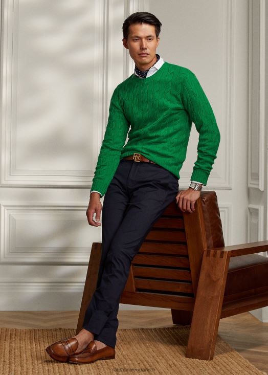 pull en cachemire à torsades 46T60T77 Hommes Ralph Lauren vert nautique