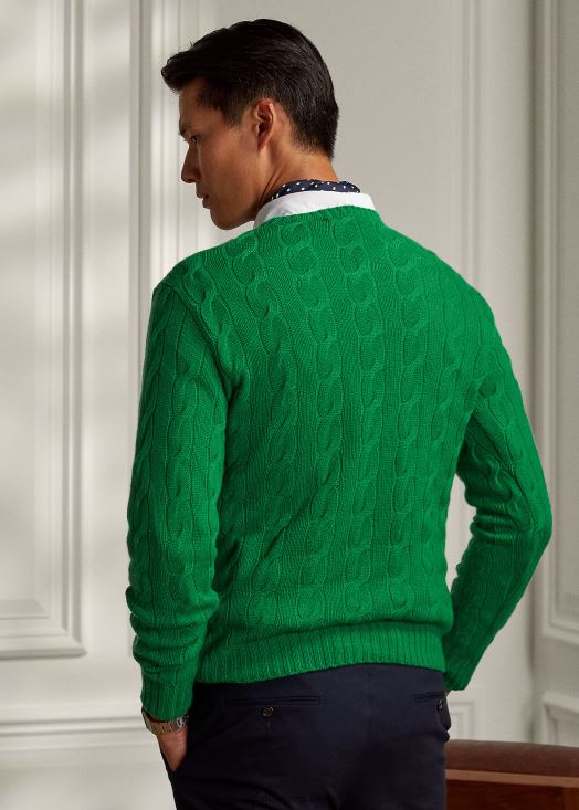 pull en cachemire à torsades 46T60T77 Hommes Ralph Lauren vert nautique