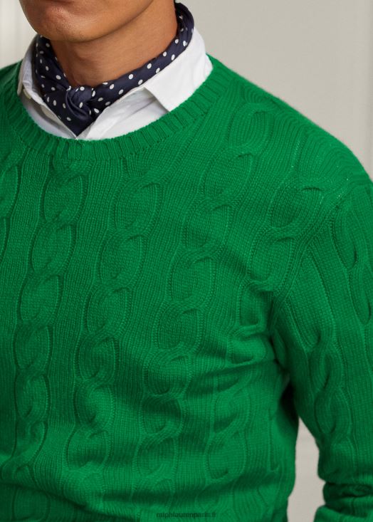 pull en cachemire à torsades 46T60T77 Hommes Ralph Lauren vert nautique