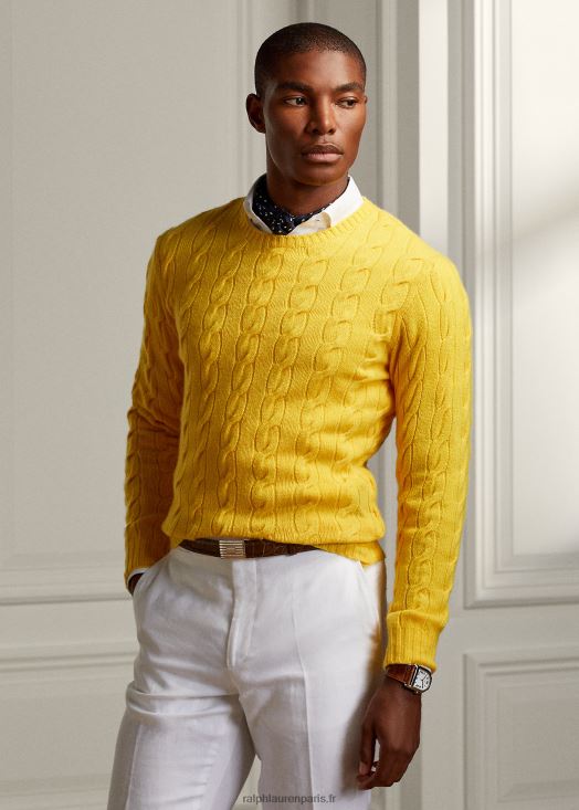 pull en cachemire à torsades 46T60T78 Hommes Ralph Lauren jaune citron classique