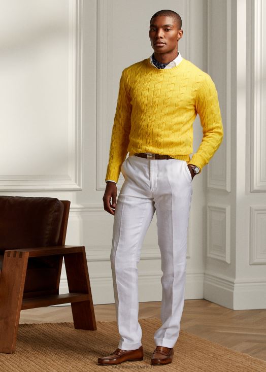 pull en cachemire à torsades 46T60T78 Hommes Ralph Lauren jaune citron classique