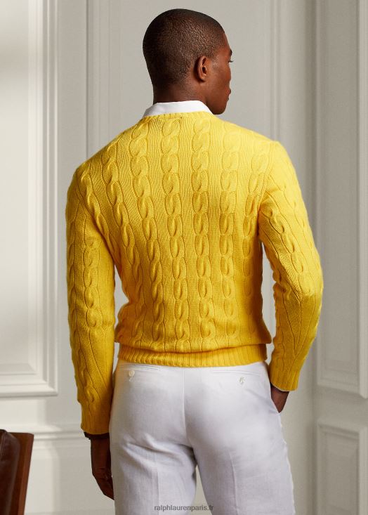 pull en cachemire à torsades 46T60T78 Hommes Ralph Lauren jaune citron classique