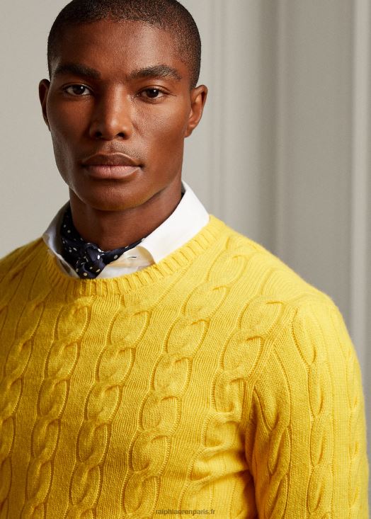 pull en cachemire à torsades 46T60T78 Hommes Ralph Lauren jaune citron classique
