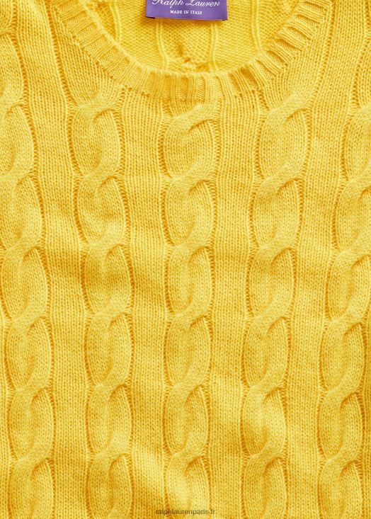 pull en cachemire à torsades 46T60T78 Hommes Ralph Lauren jaune citron classique