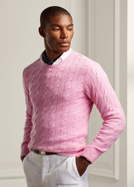 pull en cachemire à torsades 46T60T80 Hommes Ralph Lauren rose pâle classique