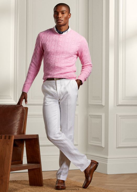 pull en cachemire à torsades 46T60T80 Hommes Ralph Lauren rose pâle classique