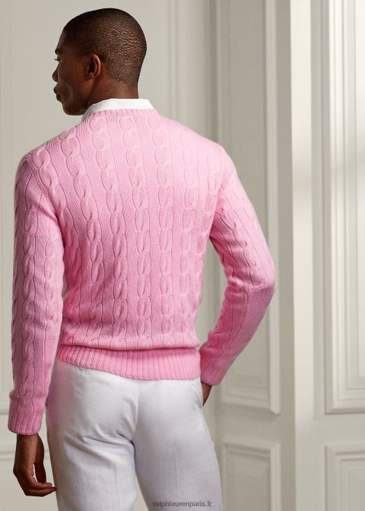 pull en cachemire à torsades 46T60T80 Hommes Ralph Lauren rose pâle classique