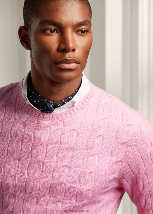 pull en cachemire à torsades 46T60T80 Hommes Ralph Lauren rose pâle classique