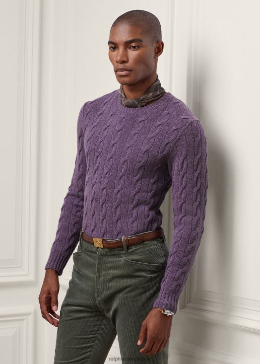 pull en cachemire à torsades 46T60T81 Hommes Ralph Lauren mélange de raisins